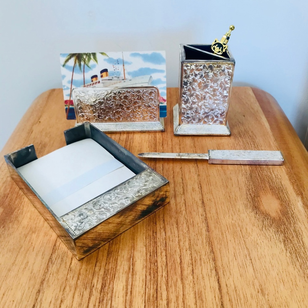NIB Vintage Silver Plated Stationery Set